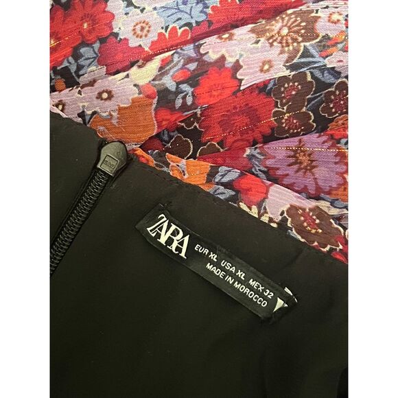 ZARA Vibrant Floral Print Ruched Puff-Sleeve Mini Dress Lined Size XL - Picture 4 of 4